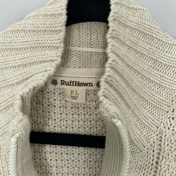 Ruff Hewn Sweater Jacket Cable Knit Zip Up Mock Neck Long Sleeve Cream PL Granny - Picture 7 of 12